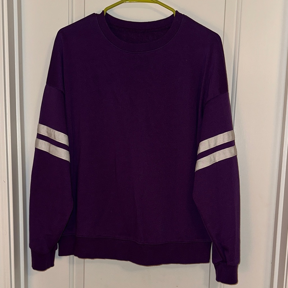 Purple Crewneck with Sleeve Stripes -